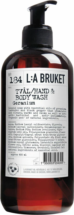 L:A Bruket Hand & Body Wash Geranium450 Ml